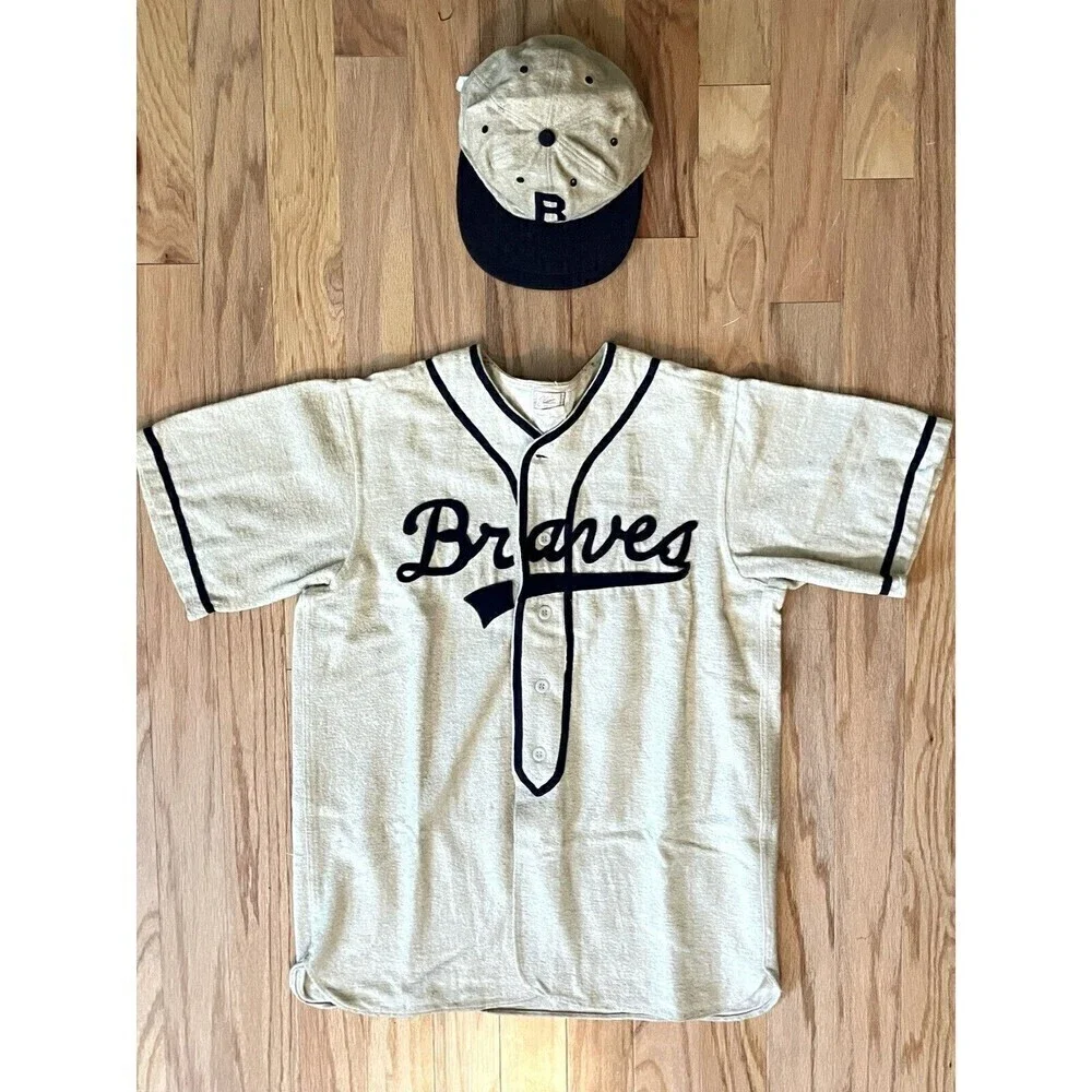 Vintage Braves Youth Baseball Uniform Elano NY #33 3-Piece Jersey Pants Cap
